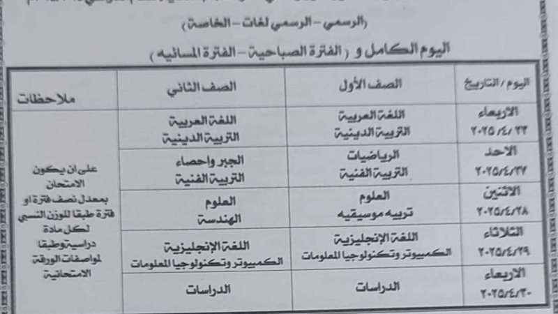 جدول الامتحانات